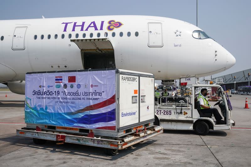 Arrival of a shipment of 200,000 doses of the Sinovac coronavirus disease (COVID-19) vaccine at Bangkok's Suvarnabhumi International Airport