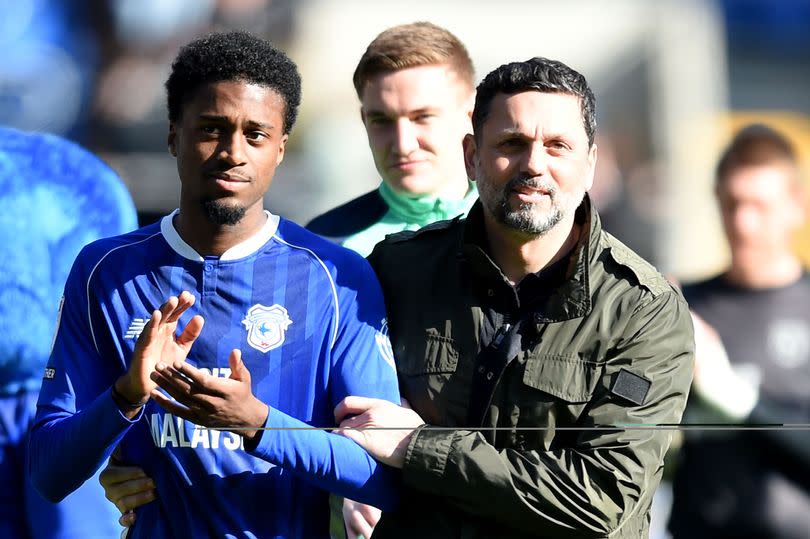 Erol Bulut, Manager of Cardiff City and Raheem Conte -Credit:Huw Evans Picture Agency