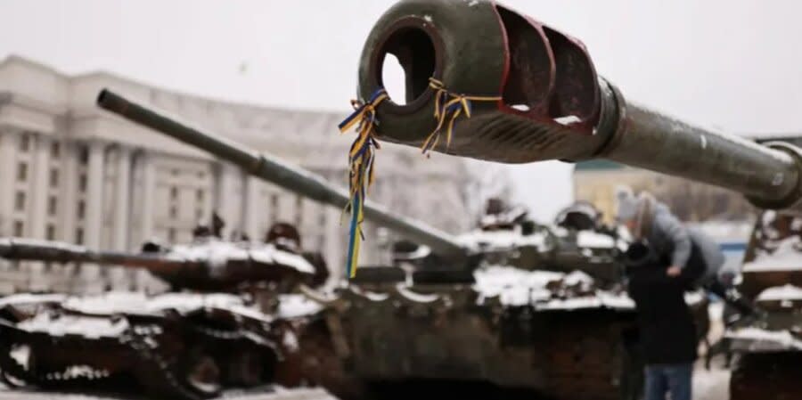 Destroyed Russian equipment at an exhibition in the center of Kyiv