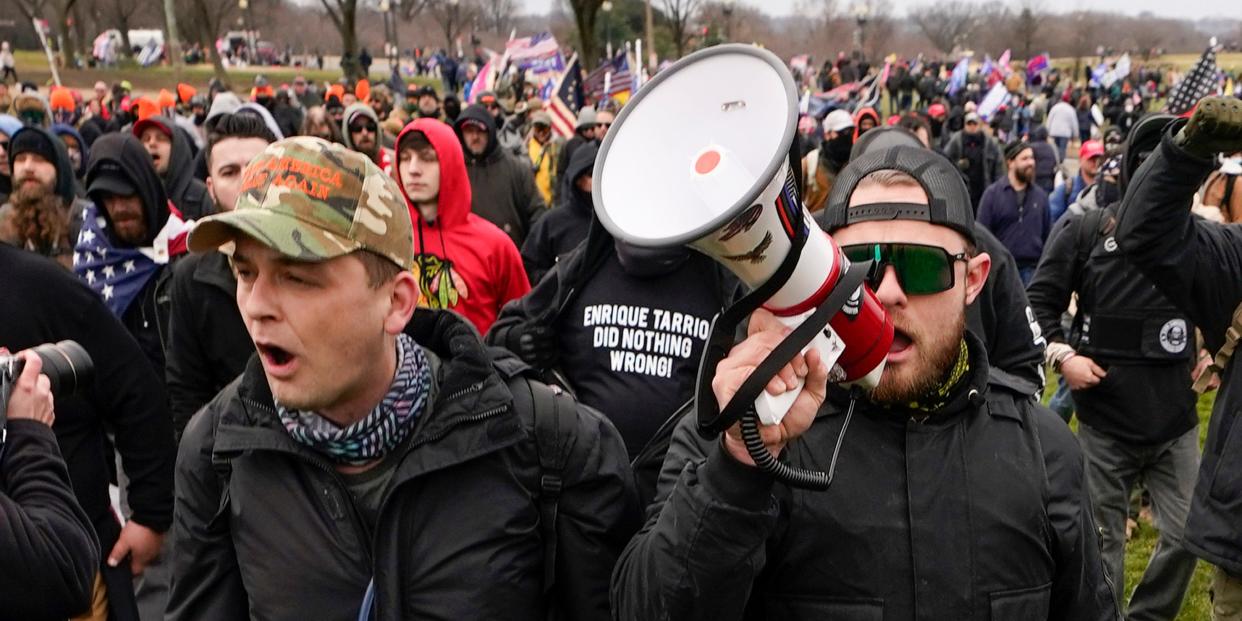 Accused Proud Boys Zachary Rehl, left, and Ethan Nordean, on Jan. 6, 2021 at the Capitol