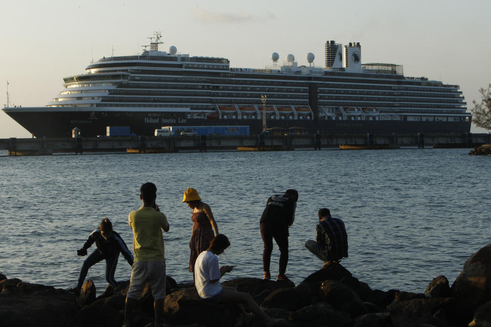 The Westerdam cruise ship is docked at the port of Sihanoukville, Cambodia. (AP Photo/Heng Sinith)