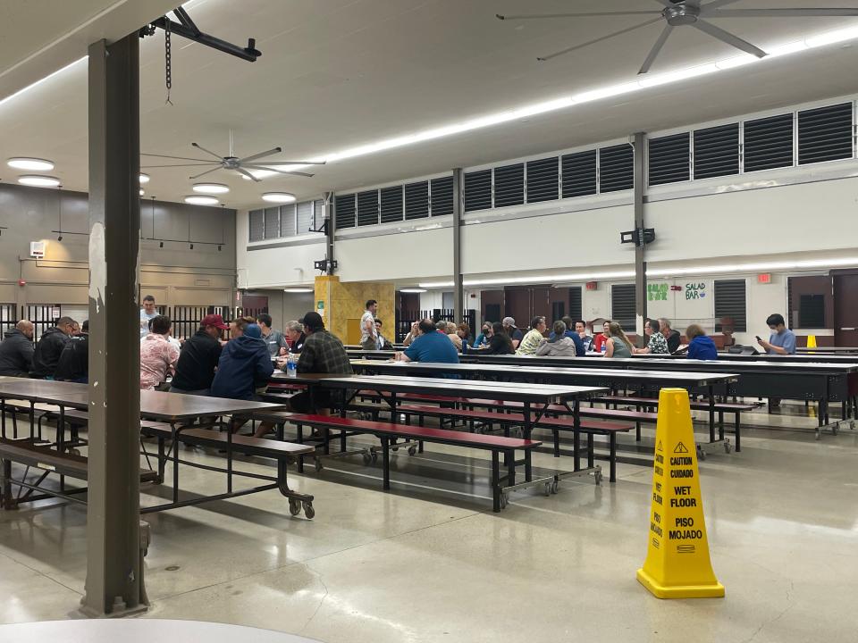 Voters gather at James B. Castle High School in Kaneohe to vote in Hawaii's Democratic Presidential Caucuses.