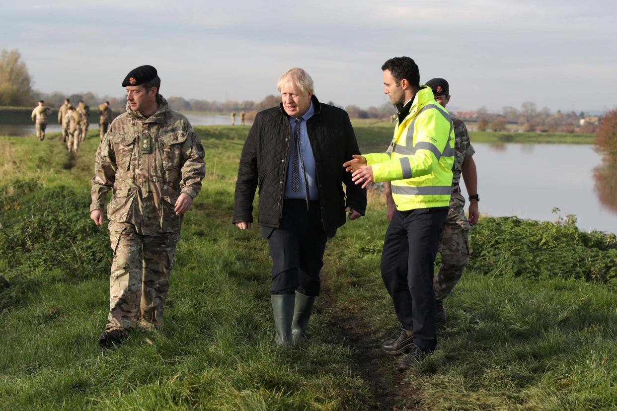 Prime Minister Boris Johnson during a visit to Stainforth, Doncaster, after the area suffered serious flooding: PA