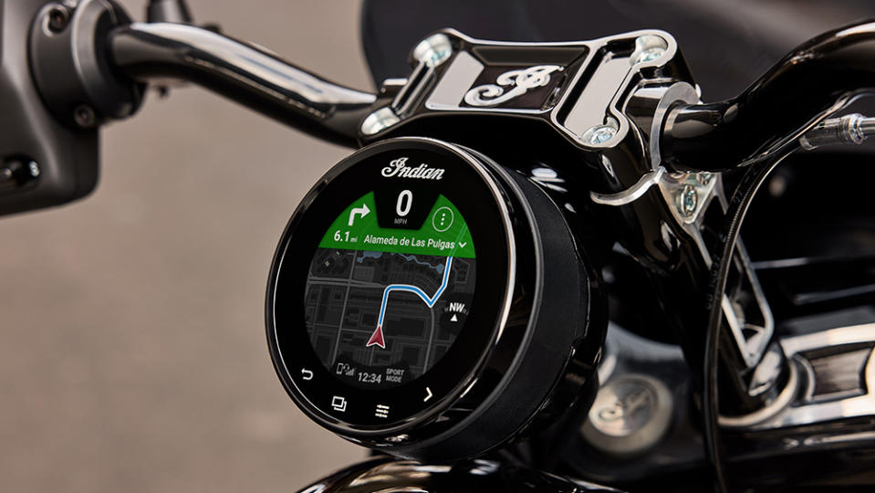 The four-inch TFT display on the 2023 Indian Sport Chief motorcycle.