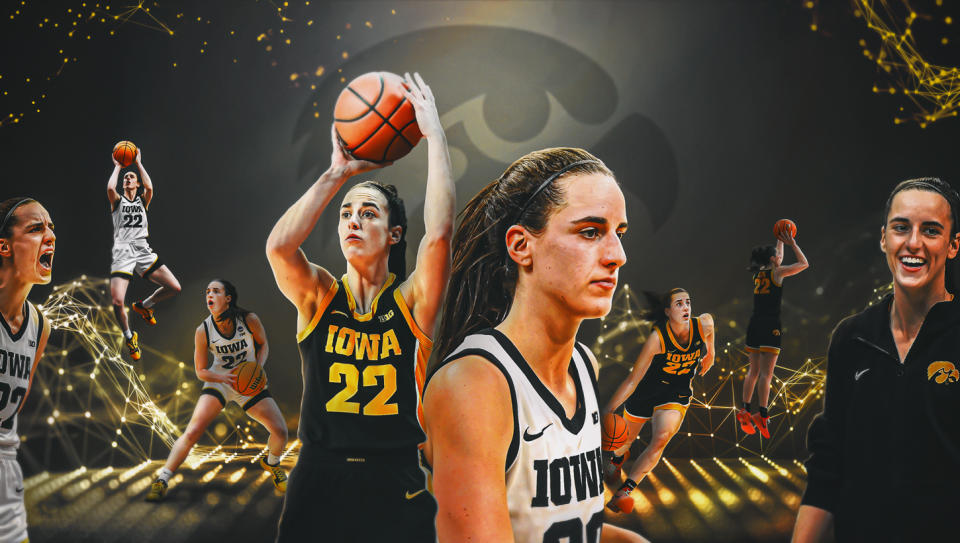 Caitlin Clark now holds the NCAA women's basketball scoring record. (Yahoo Sports/Bruno Rouby)