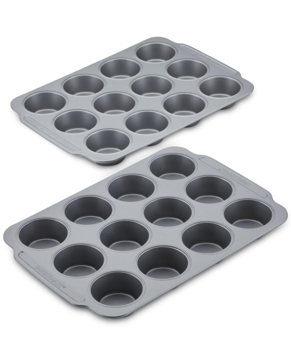 <p><a href="https://go.redirectingat.com?id=74968X1596630&url=https%3A%2F%2Fwww.macys.com%2Fshop%2Fproduct%2Ffarberware-nonstick-bakeware-double-batch-muffin-cupcake-pan-set-2-piece%3FID%3D12984226&sref=https%3A%2F%2F" rel="nofollow noopener" target="_blank" data-ylk="slk:Shop Now;elm:context_link;itc:0;sec:content-canvas" class="link ">Shop Now</a></p><p>Farberware Nonstick Bakeware Double Batch Muffin Pan Set</p><p>macys.com</p><p>$17.99</p>