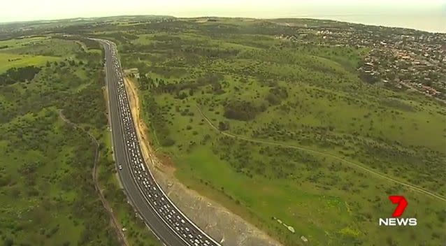 Gridlock for kilometres along the Southern Expressway as two of Adelaide's major roads were shut down after the crash. Photo: 7 News