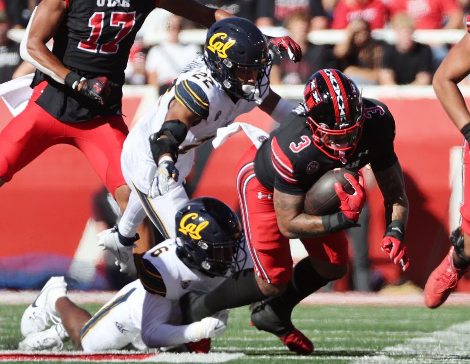 Utah Utes running back Ja’Quinden Jackson (3) runs against California Golden Bears defensive back Jeremiah Earby (6) in Salt Lake City on Saturday, Oct. 14, 2023. Utah won 34-14. | Jeffrey D. Allred, Deseret News