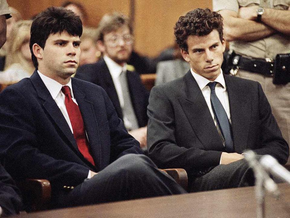 Nick Ut/AP Lyle, left, and Erik Menendez sit in Beverly Hills Municipal Court suspected in the murders of their millionaire parents, Jose and Mary Louise Menendez, March 12, 1990.