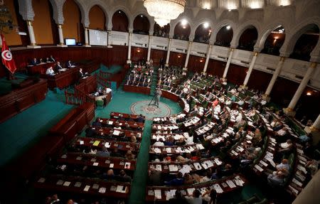 Tunisia's Prime Minister designate Youssef Chahed speaks at the Assembly of People's Representatives in Tunis, Tunisia August 26, 2016. REUTERS/Zoubeir Souissi