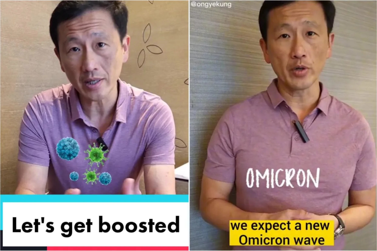 Health Minister Ong Ye Kung urges seniors to get their COVID-19 booster shots in a TikTok video uploaded on 20 June, 2022. (SCREENCAPS: @ongyekung/TikTok)