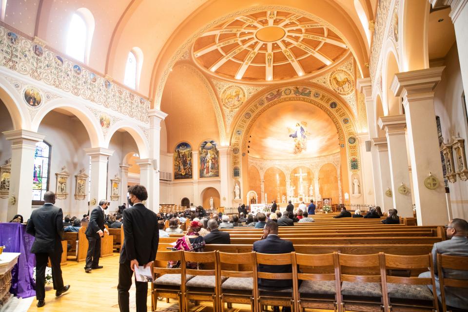 Attendees take their seats at the funeral of State Representative Barbara Cooper at Cathedral of Immaculate Conception on Nov. 4, 2022 in Memphis.