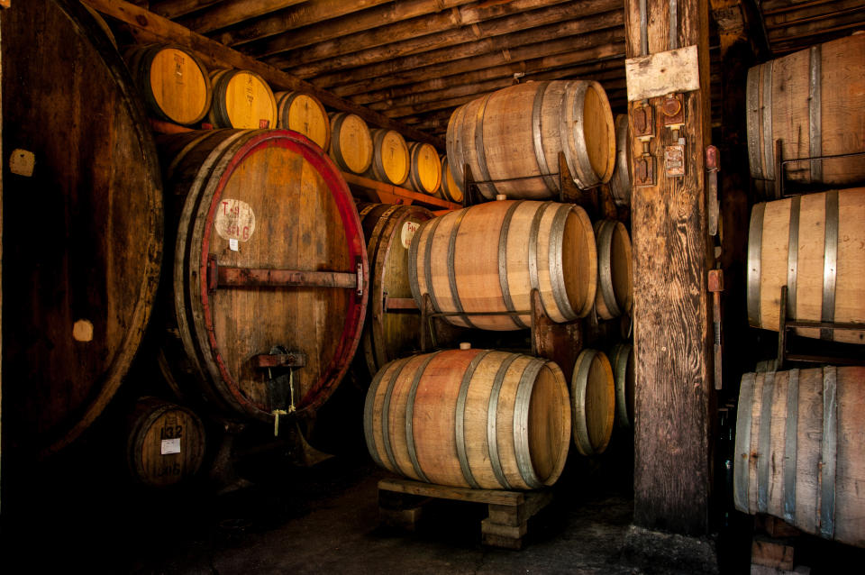 Inside Mayacamas’ old stone winery, which uses wooden barrels for production. - Credit: Courtesy Photo
