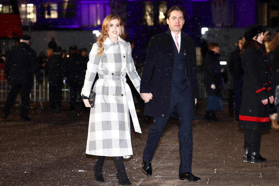 Britain's Princess Beatrice and Edoardo Mapelli Mozzi attend the Together At Christmas carol service at Westminster Abbey, in London, Britain December 15, 2022. REUTERS/Henry Nicholls/Pool