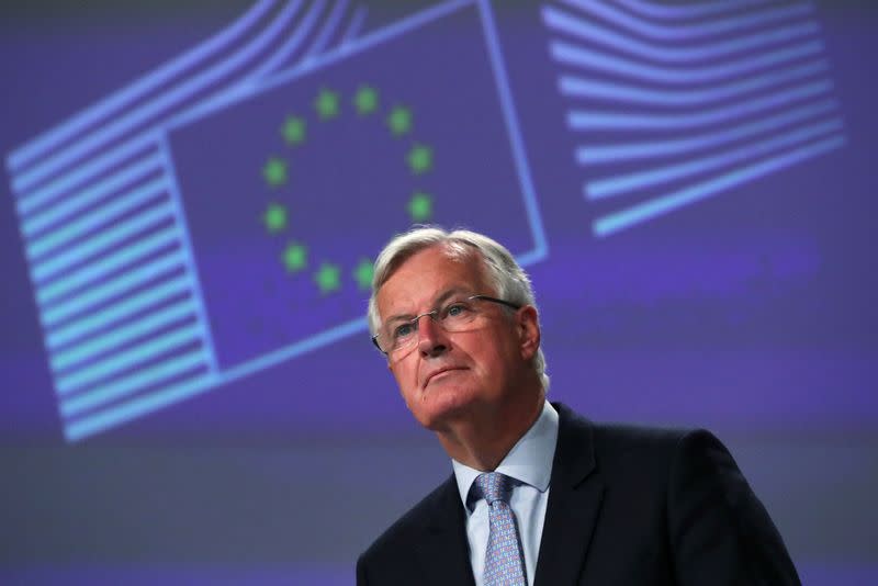 EU's Brexit negotiator Michel Barnier gives a news conference after Brexit negotiations, in Brussels