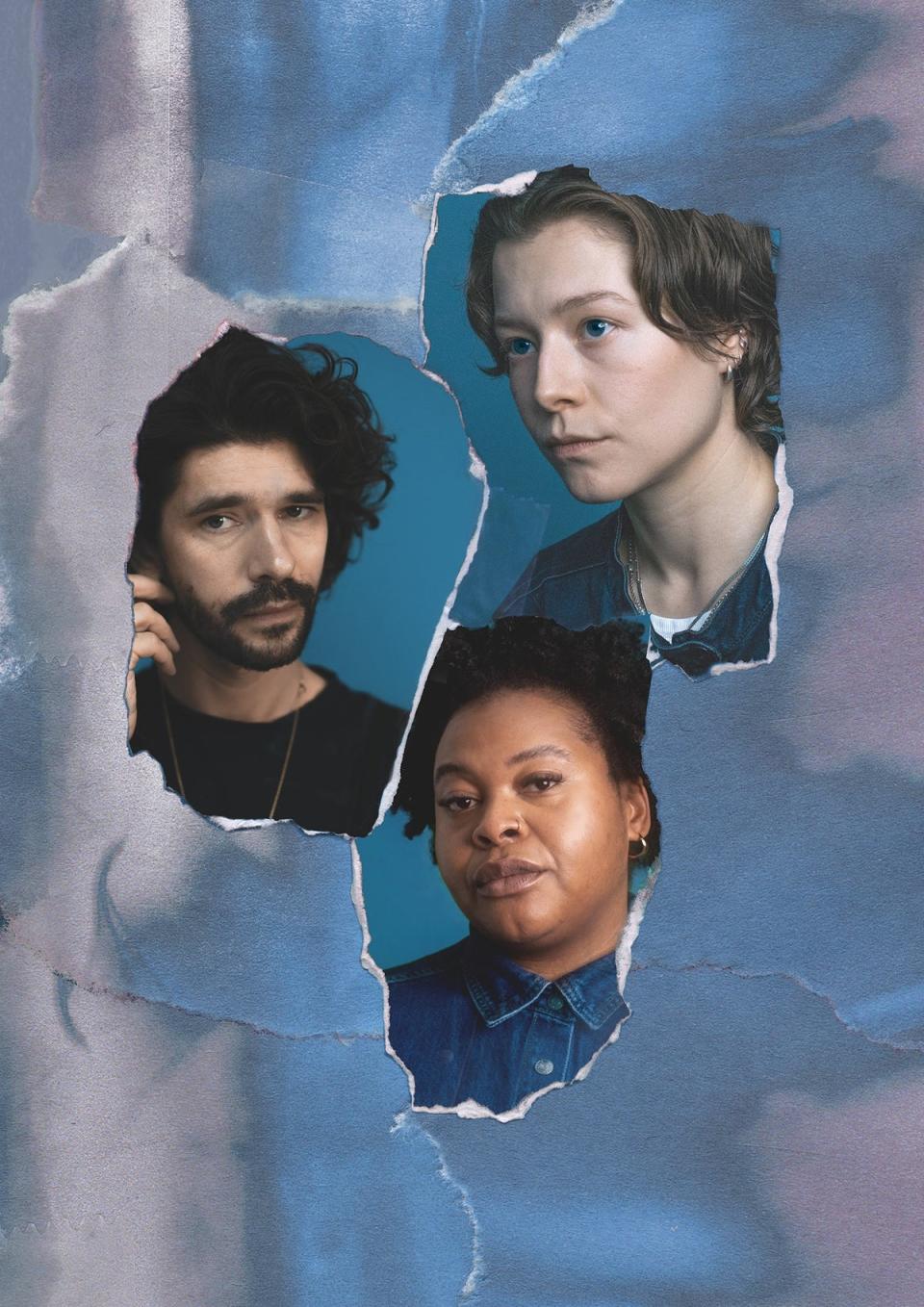 Clockwise from left: Ben Whishaw, Emma D’Arcy and Kayla Meikle in the artwork for Bluets