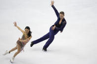 Madison Chock, left, and Evan Bates of the U.S. perform in the ice dance rhythm dance program in the Grand Prix of Figure Skating - NHK Trophy in Sapporo, Japan, Friday, Nov. 18, 2022. (AP Photo/Hiro Komae)