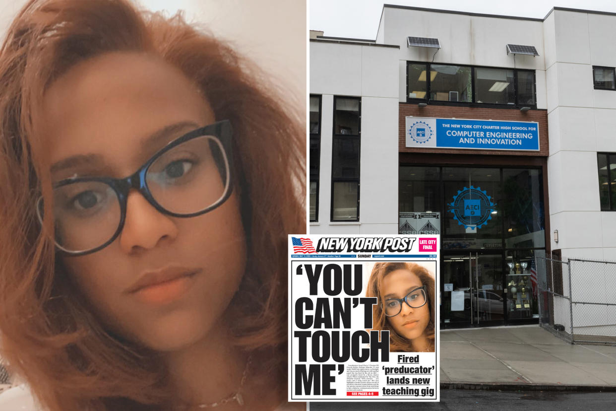 Picture of a Dulaina Almonte at left, the front of a school building on the right and the cover of The Post that says, 