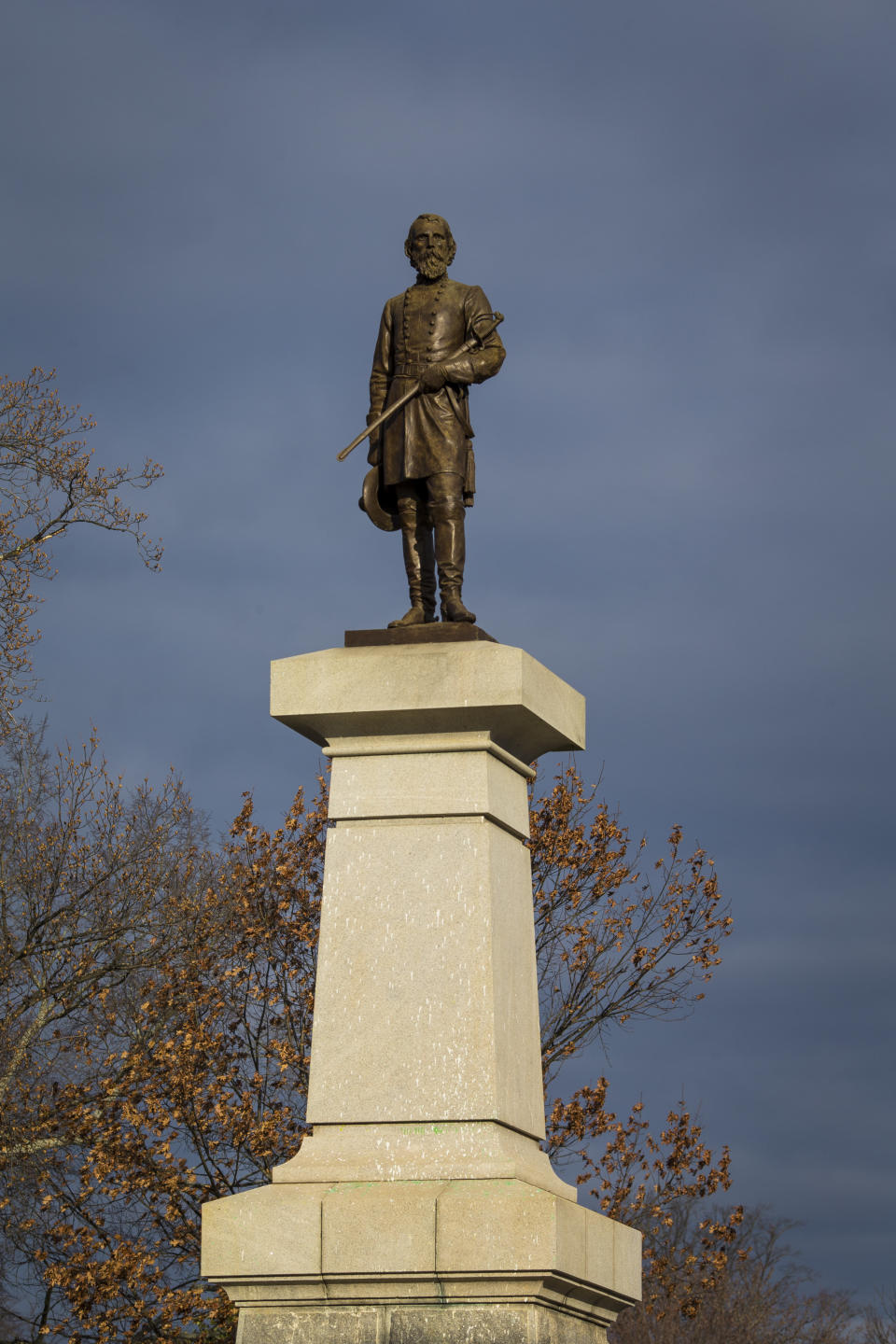 The statue of Lieutenant General A.P. Hill stands before being taken off its pedestal on Monday, Dec. 12, 2022 in Richmond, Va. The statue was erected in 1891. (AP Photo/John C. Clark)