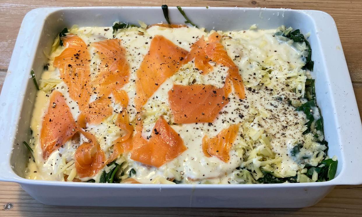 <span>A legit dish … Tim’s trout lasagne. Photographs: Tim Dowling/The Guardian</span><span>Photograph: Tim Dowling/The Guardian</span>