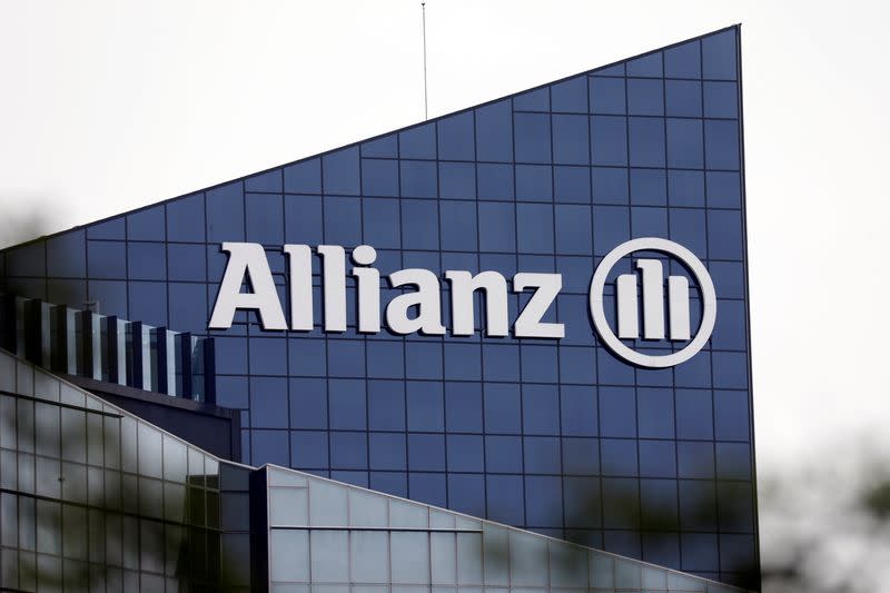 The logo of insurer Allianz SE is seen on the company building in Puteaux at the financial and business district of La Defense near Paris