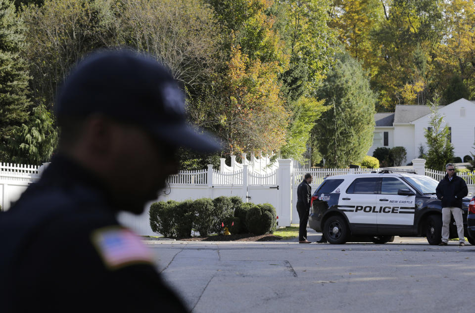 <em>Police officers stand in front of property owned by former Secretary of State Hillary Clinton and former President Bill Clinton in Chappaqua, New York (AP)</em>