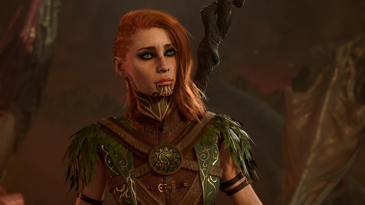  A druid looking surprised in Baldur's Gate 3. 