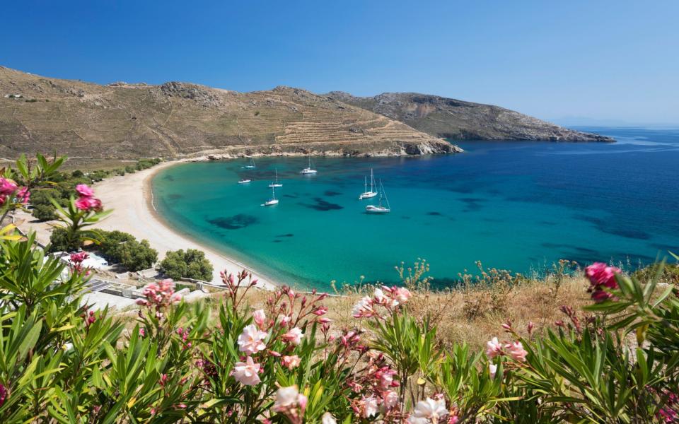 View over Ganema beach on Greek island, Serifos, in the Cyclades