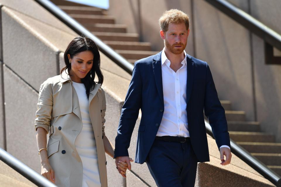 Meghan was glowing as she arrived at the Opera House with Harry. Source: Getty