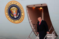 U.S. President Donald Trump steps off Air force One as he returns to Washington at Joint Base Andrews, Maryland, U.S., April 15, 2019. Picture taken April 15, 2019. REUTERS/Carlos Barria/Files