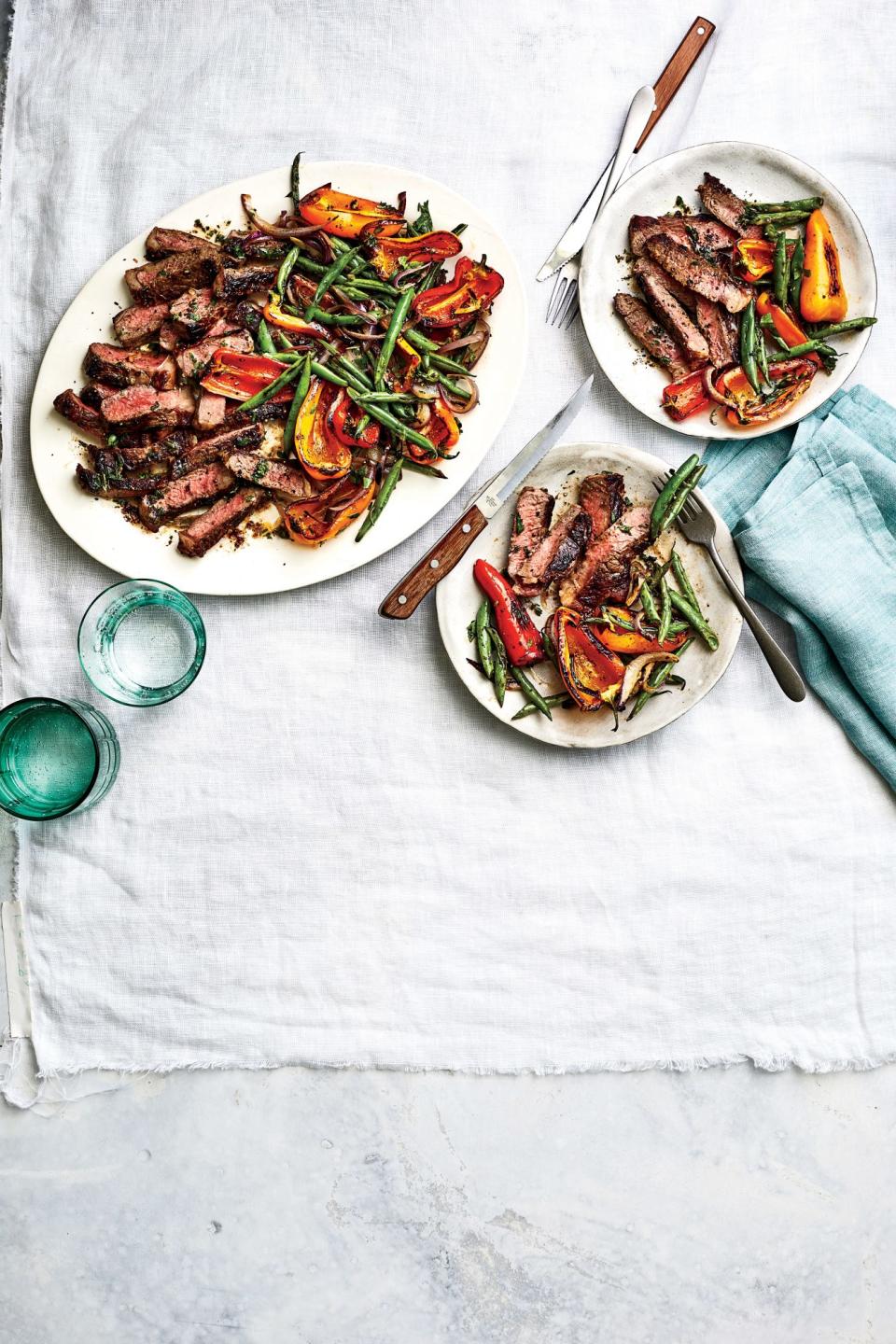 Grilled Steak with Blistered Beans and Peppers