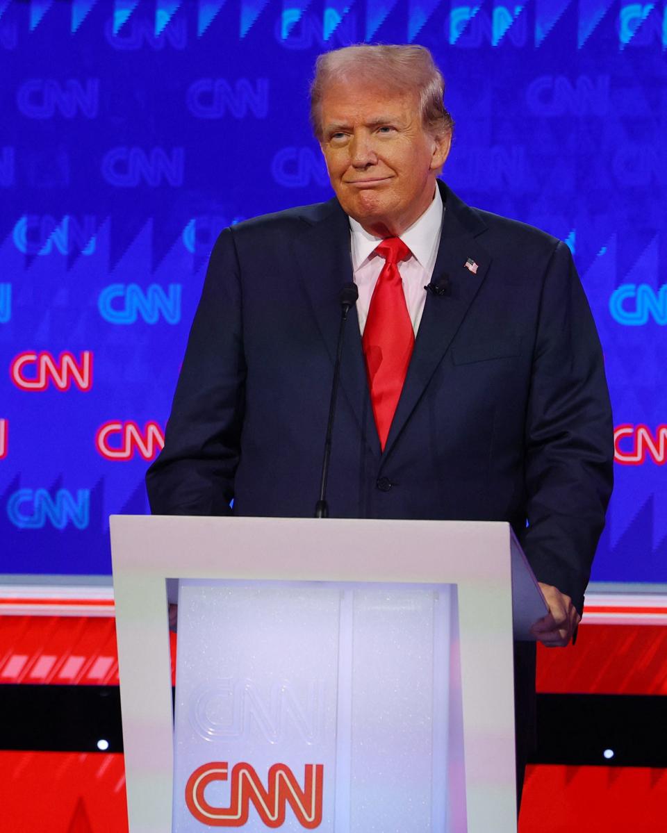 Republican candidate, former U.S. President Donald Trump, attends a presidential debate with Democrat candidate, U.S. President Joe Biden, in Atlanta, Georgia on June 27, 2024.