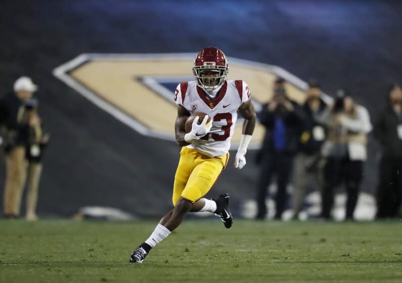 Southern California running back Kenan Christon (23) in the first half of an NCAA college football game Friday, Oct. 25, 2019, in Boulder, Colo. (AP Photo/David Zalubowski)