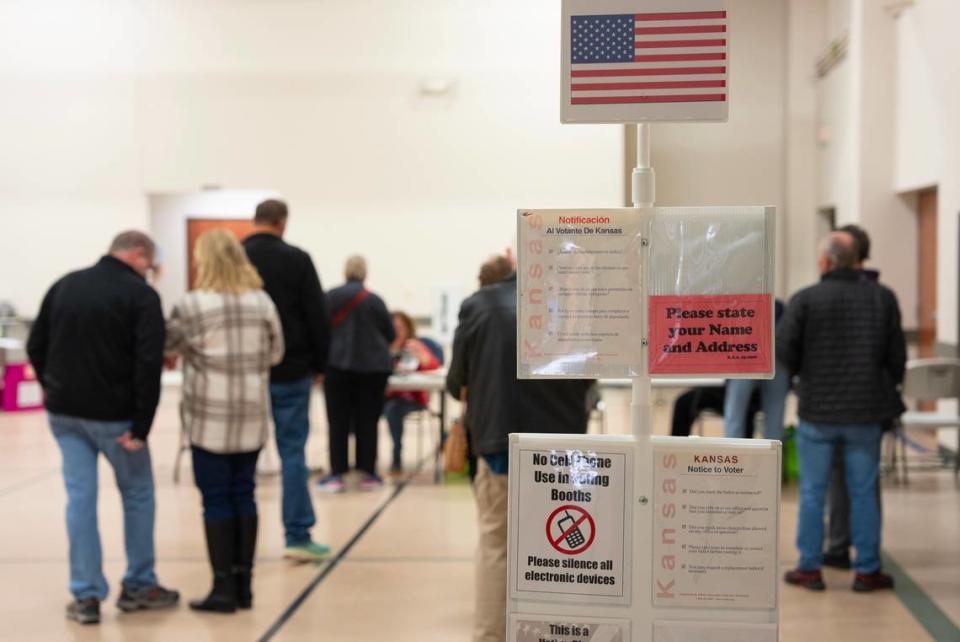 A steady crowd of people showed up Thursday morning for early voting at Westlink Church of Christ, 10025 W. Central. Wichita voters will choose a mayor and city council members, as well as school board members. Surrounding communities also have municipal and school board elections.