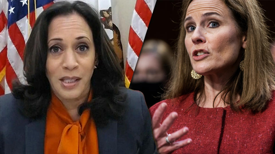 Kamala Harris and Amy Coney Barrett