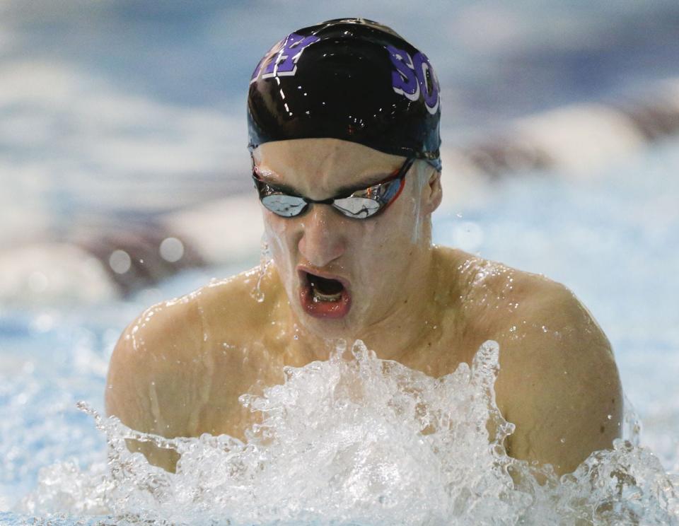Jeremy Hogan | Herald-Times South's Adam Kovacs competes in the Boys 2000 IM, Tuesday, January 15, 2019 in Bloomington, Ind.