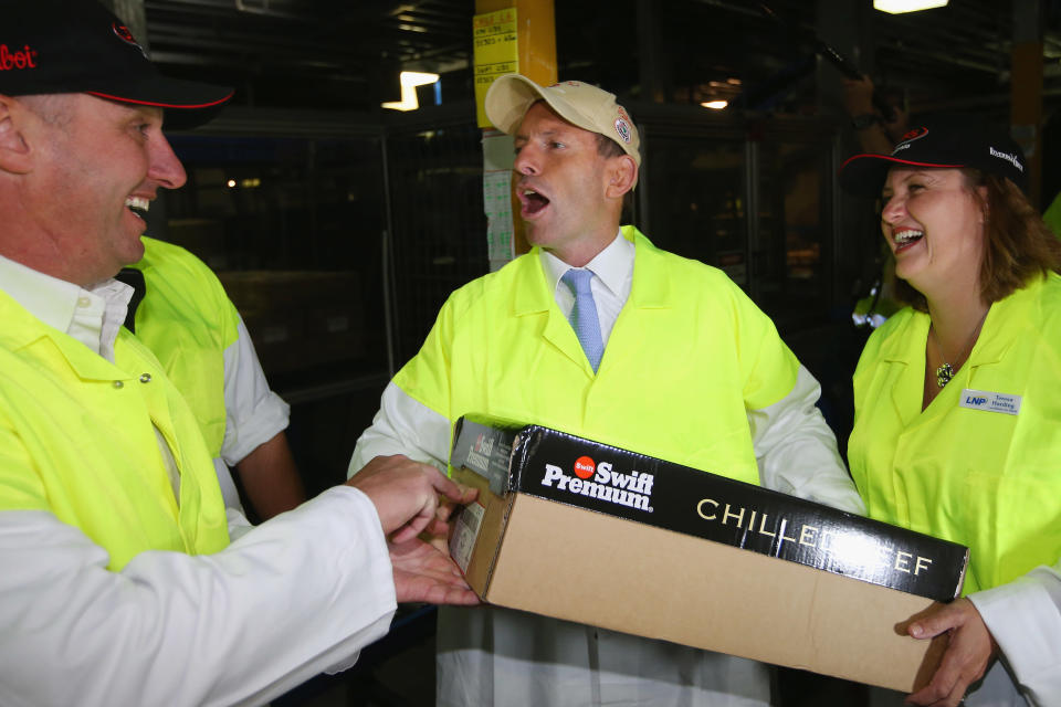 Opposition Leader Tony Abbott Campaigns In Brisbane