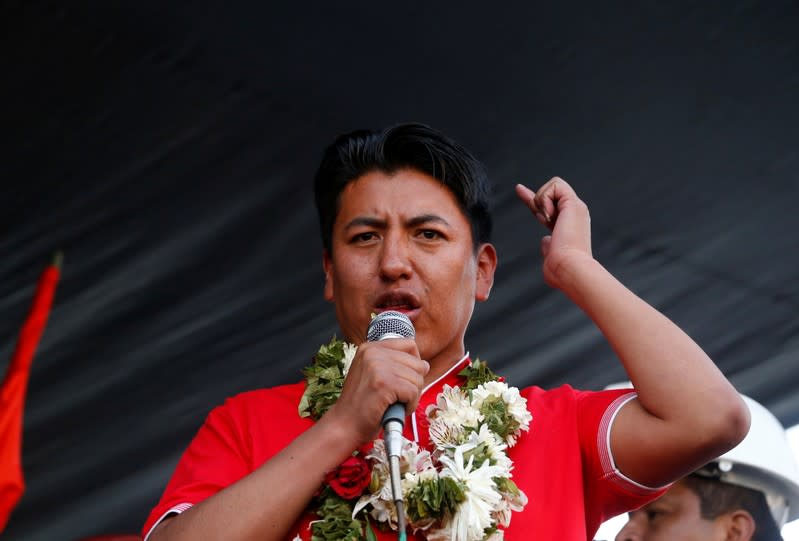 Marco Antonio Pumari, president of CONCIPO (Potosi Civic Committee), attends a rally in La Paz