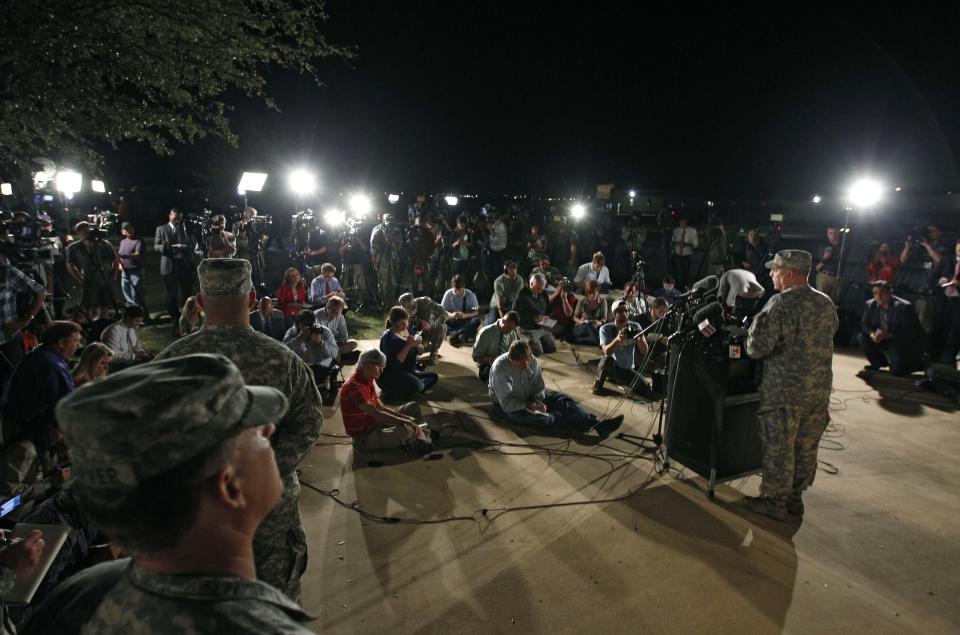 Lt. Gen. Milley addresses the media during a news conference at the entrance to Fort Hood Army Post in Texas