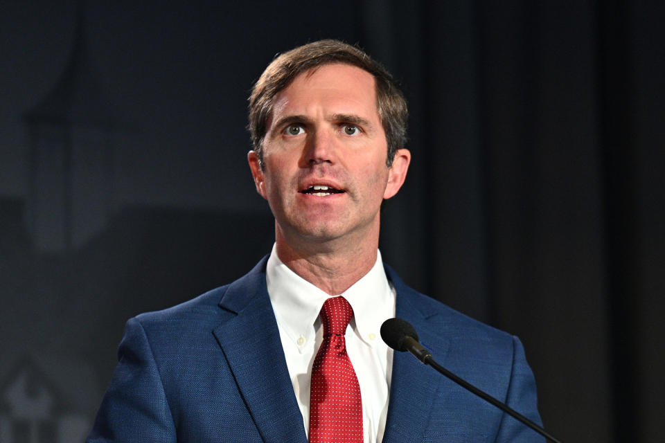 Andy Beshear speaks during a summit (Jon Cherry / Getty Images for Concordia file)