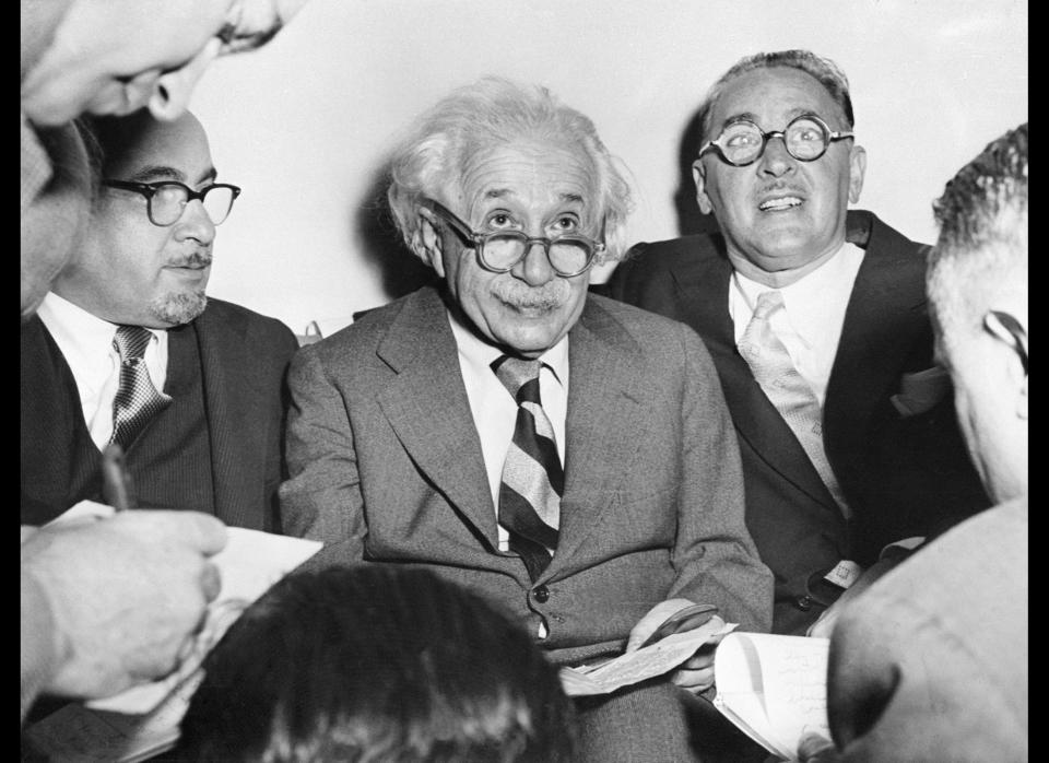 Portrait of German-born Swiss-US physicist Albert Einstein (1879-1955), author of theory of relativity, awarded the Nobel Prize for Physics in 1921, celebrating his 75th birthay at Princeton University, march 15, 1954. (Photo credit should read -/AFP/Getty Images)