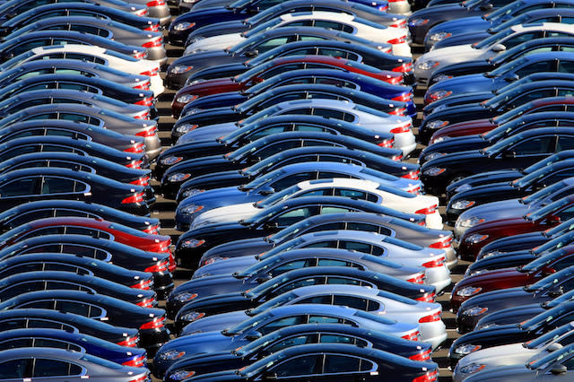 New Jaguar cars await delivery near the company's Castle Bromwich plant, Birmingham.