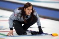 Curling - Pyeongchang 2018 Winter Olympics - Women's Round Robin - Britain v Canada - Gangneung Curling Center - Gangneung, South Korea - February 21, 2018 - Skip Eve Muirhead of Britain shouts. REUTERS/Phil Noble