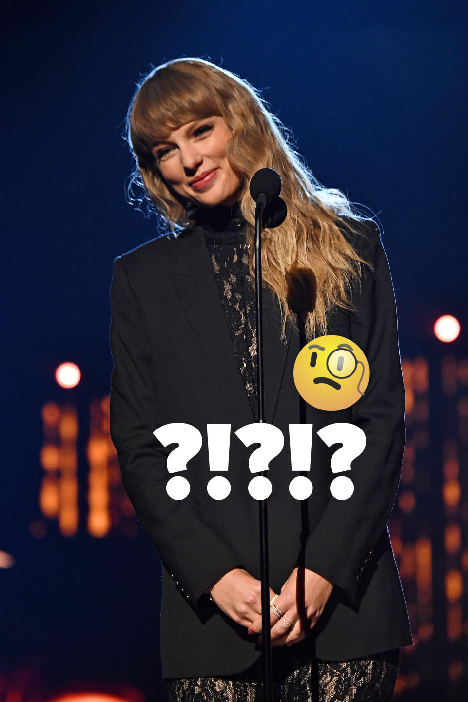 Taylor Swift with "?!?!?"