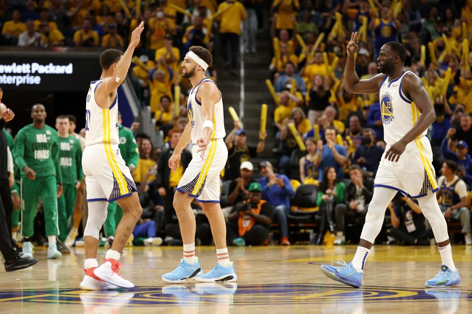 The Warriors drafted Stephen Curry (left), Klay Thompson (center) and Draymond Green and the trio has led Golden State to four NBA titles in eight seasons.