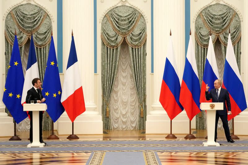 Russian President Vladimir Putin meets with French President Emmanuel Macron in Moscow