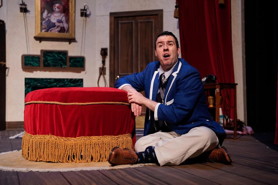 Chris Stack plays Cecil Haversham, brother of the late Charles Haversham, in "The Play That Goes Wrong" at the Croswell Opera House.