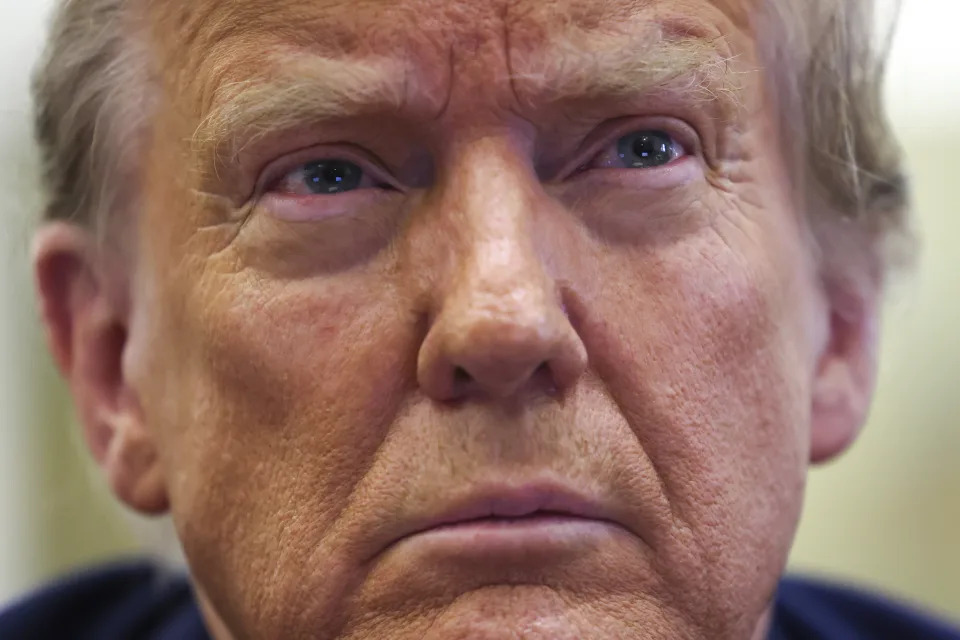 Former President Donald Trump sits in the courtroom before the start of closing arguments in his civil business fraud trial at New York Supreme Court, Thursday, Jan. 11, 2024, in New York. (Charly Triballeau/Pool Photo via AP)