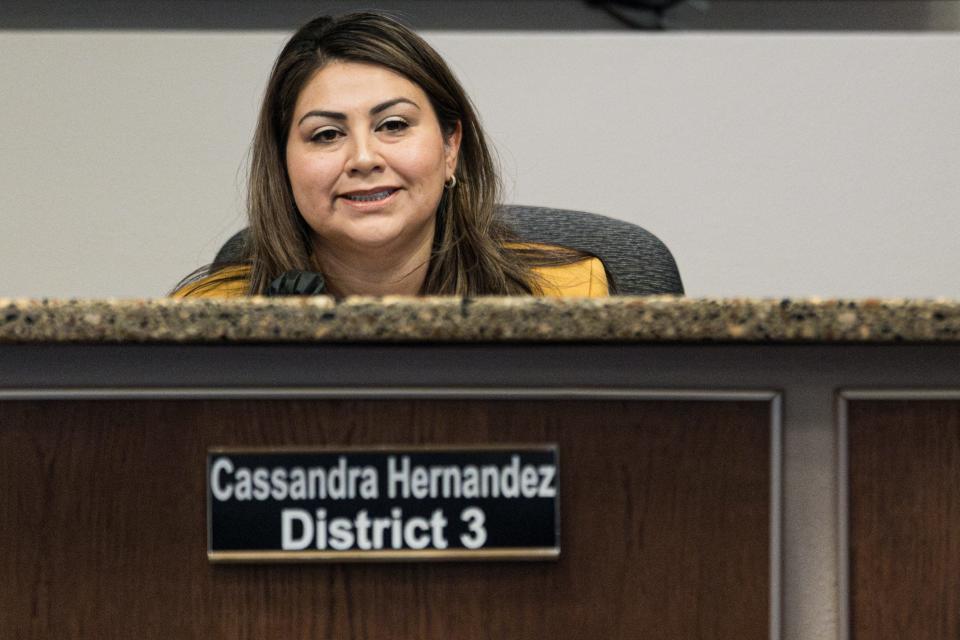 District 3 city Rep. Cassandra Hernandez speaks during the council meeting on Tuesday, Jan. 30, 2024, at El Paso City Hall.