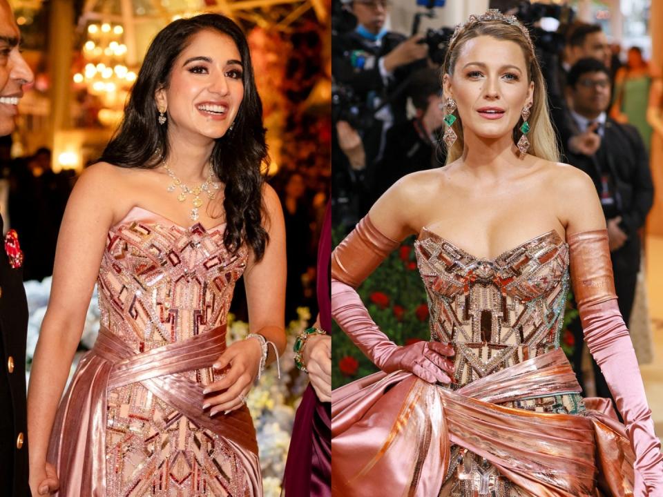 Radhika Merchant in Versace; Blake Lively in Versace at the 2022 Met Gala.